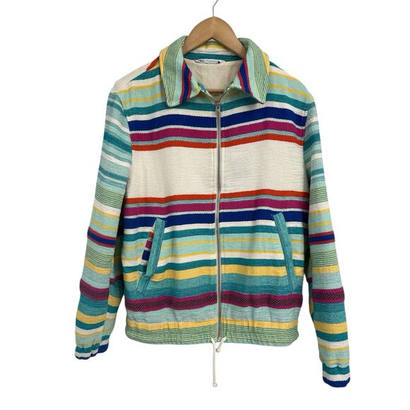 Zara Jackets & Blazers - Zara Southwester Stripe Woven Cotton Full Oil Jacket Unisex Medium